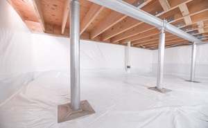 Crawl space structural support jacks installed in Manistee