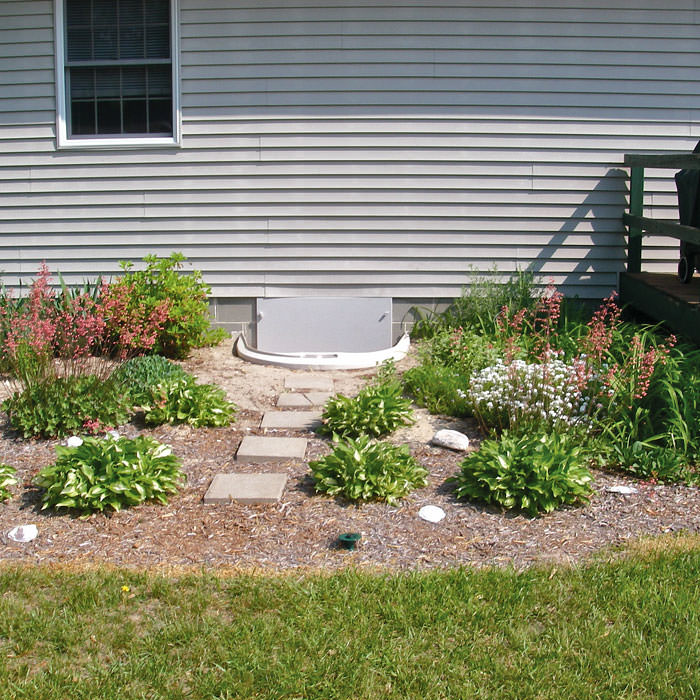 Rigid plastic crawl space access well installed in a Kalamazoo crawl space