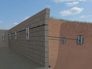 A graphic illustration of a foundation wall system installed in Hillsdale