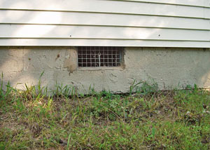 Open crawl space vents that let rodents, termites, and other pests in a home in [city]